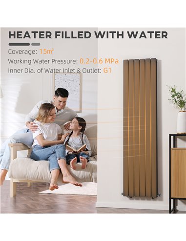 Homcom 456 x 1800 mm Double Panel Vertical Designer Radiator, Water-filled Heat, Grey