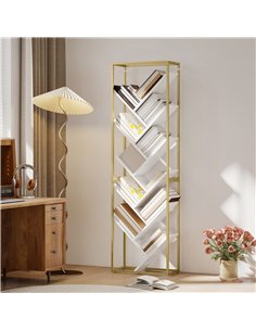 HOMCOM 10 Shelf Modern-Style Bookshelf - Gold Tone/White 2