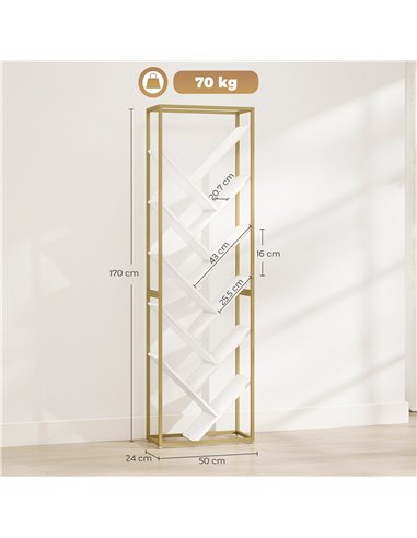 HOMCOM 10 Shelf Modern-Style Bookshelf - Gold Tone/White