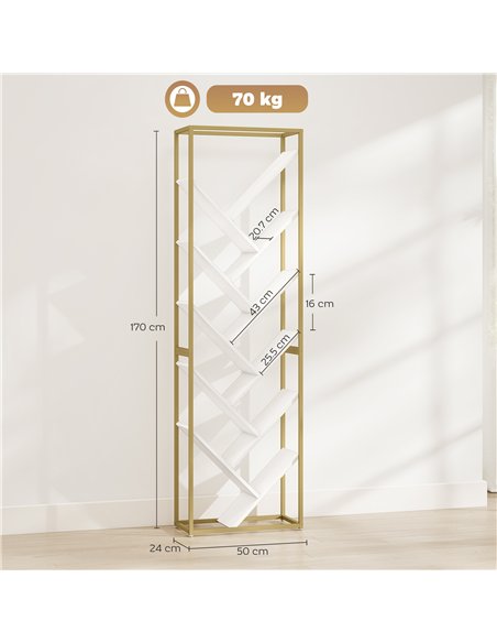HOMCOM 10 Shelf Modern-Style Bookshelf - Gold Tone/White - pic 169361 | FastDaddyshop