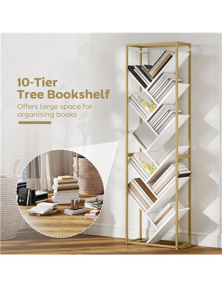 HOMCOM 10 Shelf Modern-Style Bookshelf - Gold Tone/White - pic 169362 | FastDaddyshop
