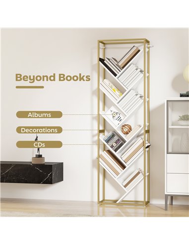 HOMCOM 10 Shelf Modern-Style Bookshelf - Gold Tone/White