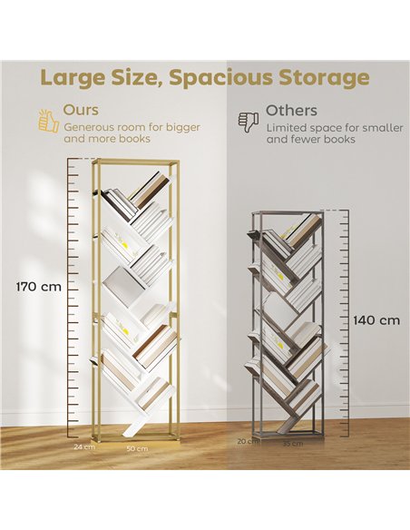 HOMCOM 10 Shelf Modern-Style Bookshelf - Gold Tone/White - pic 169364 | FastDaddyshop
