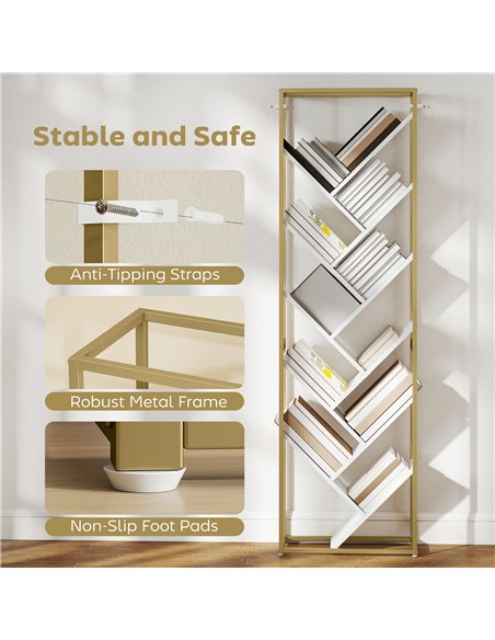 HOMCOM 10 Shelf Modern-Style Bookshelf - Gold Tone/White - pic 169365 | FastDaddyshop