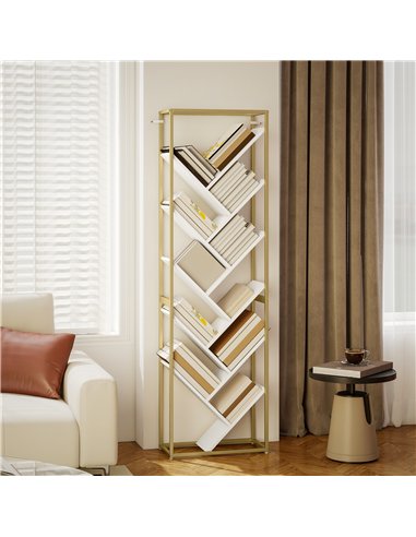 HOMCOM 10 Shelf Modern-Style Bookshelf - Gold Tone/White