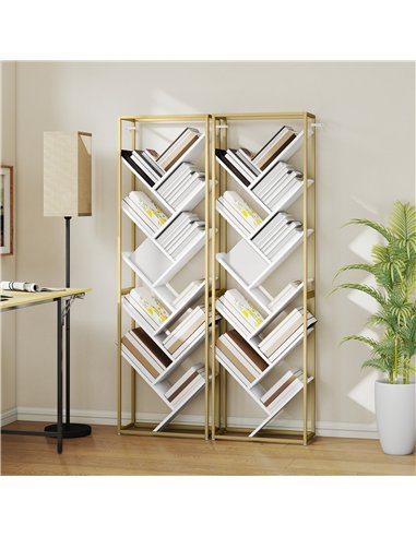 HOMCOM 10 Shelf Modern-Style Bookshelf - Gold Tone/White
