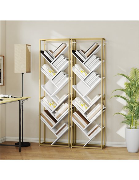HOMCOM 10 Shelf Modern-Style Bookshelf - Gold Tone/White - pic 169367 | FastDaddyshop
