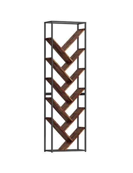 HOMCOM 10 Shelf Industrial-Style Bookshelf - Black/Brown - pic 169368 | FastDaddyshop