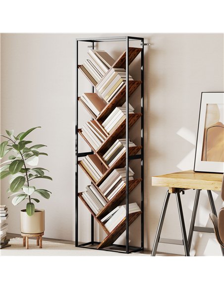 HOMCOM 10 Shelf Industrial-Style Bookshelf - Black/Brown - pic 169369 | FastDaddyshop