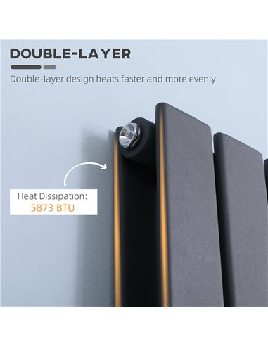 Homcom 456 x 1800 mm Double Panel Vertical Designer Radiator, Water-filled Heat, Grey