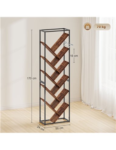 HOMCOM 10 Shelf Industrial-Style Bookshelf - Black/Brown