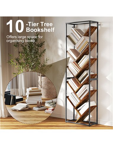 HOMCOM 10 Shelf Industrial-Style Bookshelf - Black/Brown