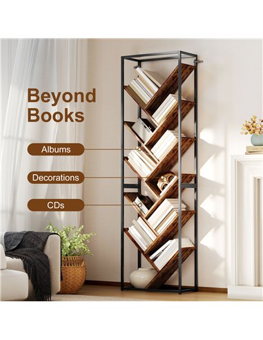 HOMCOM 10 Shelf Industrial-Style Bookshelf - Black/Brown