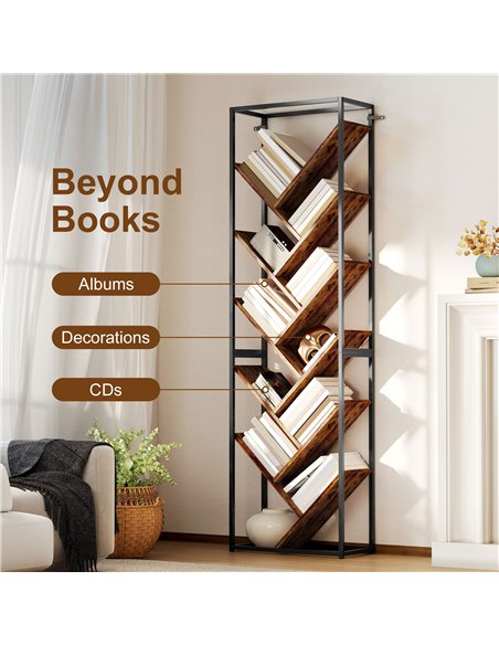 HOMCOM 10 Shelf Industrial-Style Bookshelf - Black/Brown - pic 169372 | FastDaddyshop