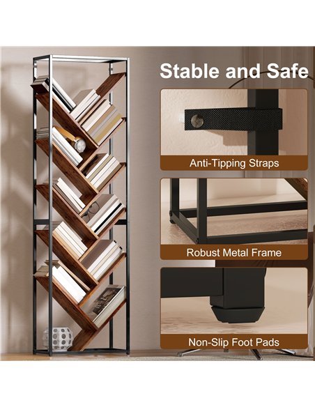 HOMCOM 10 Shelf Industrial-Style Bookshelf - Black/Brown - pic 169374 | FastDaddyshop