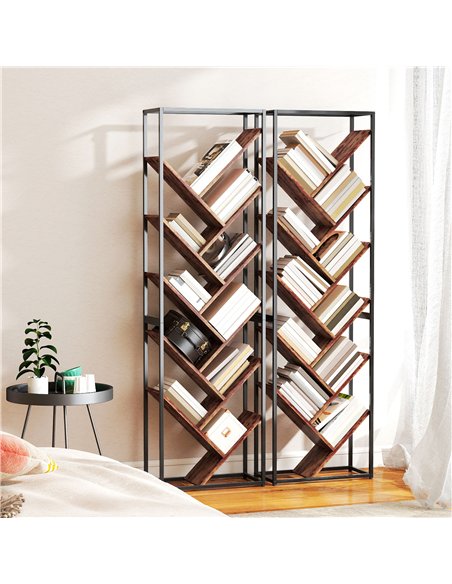 HOMCOM 10 Shelf Industrial-Style Bookshelf - Black/Brown - pic 169375 | FastDaddyshop