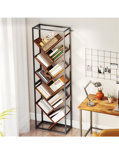 HOMCOM 10 Shelf Industrial-Style Bookshelf - Black/Brown - pic 169376 | FastDaddyshop