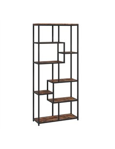 HOMCOM Seven-Tier Geometric Bookcase - Brown/Black