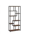 HOMCOM Seven-Tier Geometric Bookcase - Brown/Black