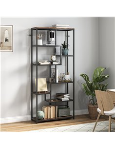HOMCOM Seven-Tier Geometric Bookcase - Brown/Black 2