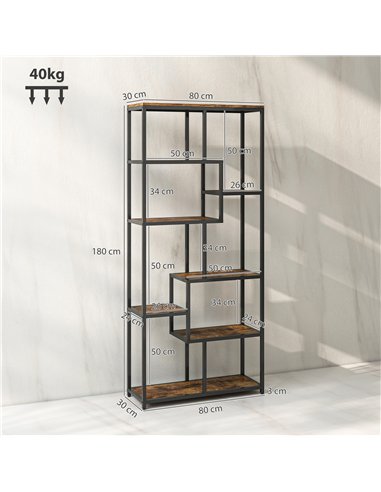 HOMCOM Seven-Tier Geometric Bookcase - Brown/Black