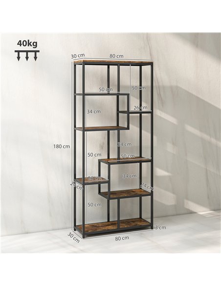 HOMCOM Seven-Tier Geometric Bookcase - Brown/Black - pic 169379 | FastDaddyshop