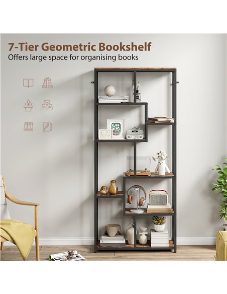 HOMCOM Seven-Tier Geometric Bookcase - Brown/Black - pic 169380 | FastDaddyshop