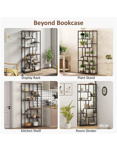 HOMCOM Seven-Tier Geometric Bookcase - Brown/Black