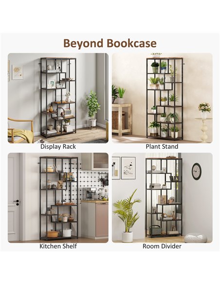 HOMCOM Seven-Tier Geometric Bookcase - Brown/Black - pic 169382 | FastDaddyshop