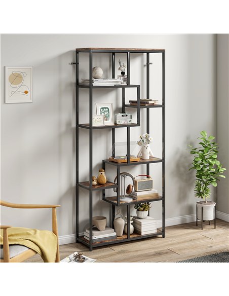 HOMCOM Seven-Tier Geometric Bookcase - Brown/Black - pic 169383 | FastDaddyshop