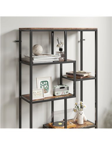 HOMCOM Seven-Tier Geometric Bookcase - Brown/Black