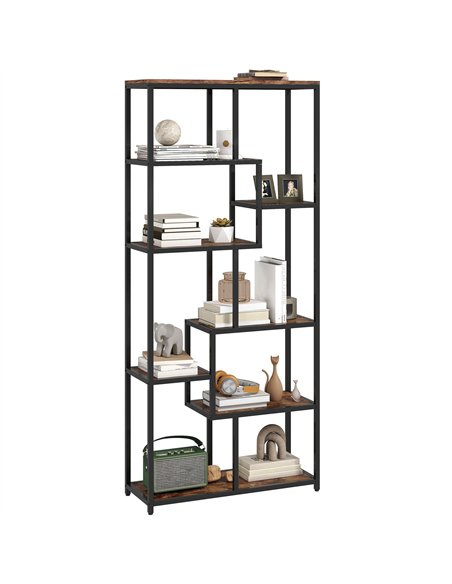 HOMCOM Seven-Tier Geometric Bookcase - Brown/Black - pic 169385 | FastDaddyshop