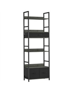 HOMCOM Industrial Style Bookcase, with 4 Shelves and 3 Fabric Drawers - Grey/Black