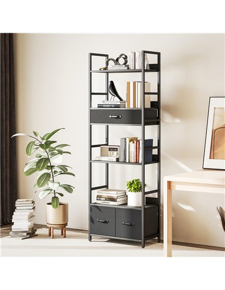 HOMCOM Industrial Style Bookcase, with 4 Shelves and 3 Fabric Drawers - Grey/Black - pic 169387 | FastDaddyshop