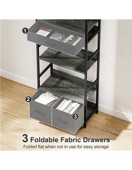 HOMCOM Industrial Style Bookcase, with 4 Shelves and 3 Fabric Drawers - Grey/Black - pic 169390 | FastDaddyshop