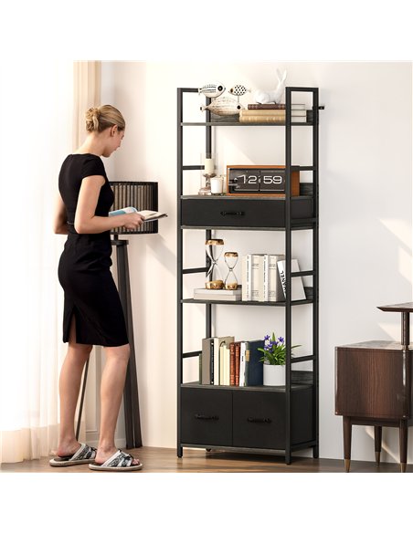 HOMCOM Industrial Style Bookcase, with 4 Shelves and 3 Fabric Drawers - Grey/Black - pic 169392 | FastDaddyshop