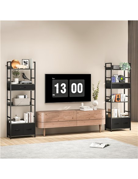 HOMCOM Industrial Style Bookcase, with 4 Shelves and 3 Fabric Drawers - Grey/Black - pic 169393 | FastDaddyshop