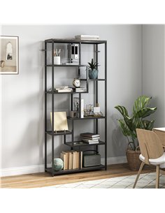 HOMCOM Seven-Tier Geometric Bookcase - Grey/Black 2