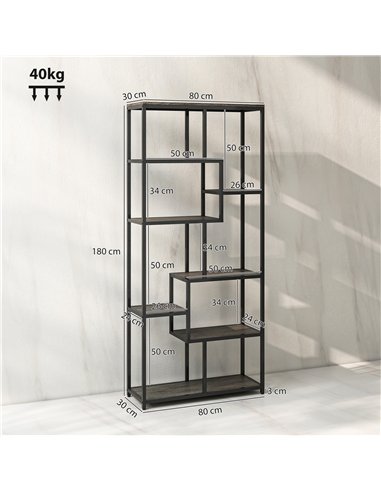 HOMCOM Seven-Tier Geometric Bookcase - Grey/Black
