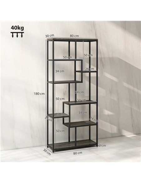 HOMCOM Seven-Tier Geometric Bookcase - Grey/Black - pic 169397 | FastDaddyshop