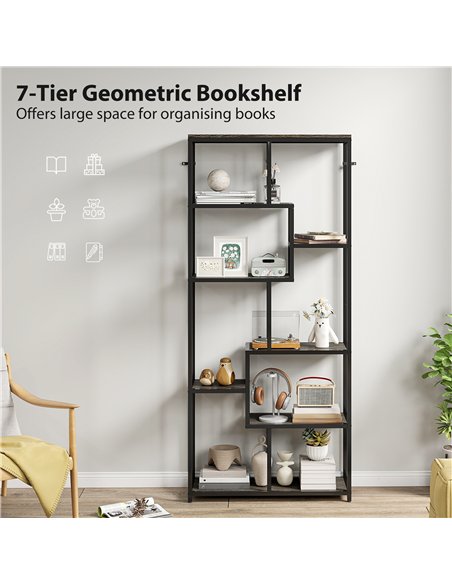 HOMCOM Seven-Tier Geometric Bookcase - Grey/Black - pic 169398 | FastDaddyshop