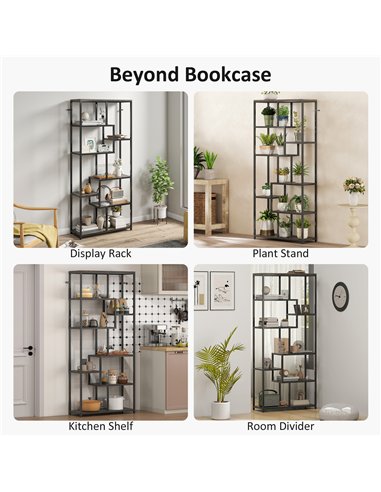 HOMCOM Seven-Tier Geometric Bookcase - Grey/Black