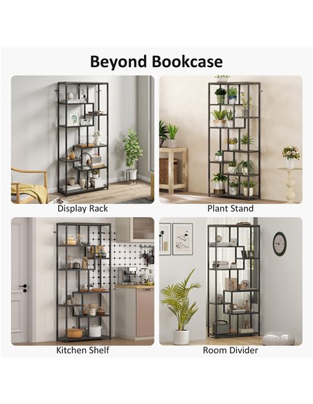 HOMCOM Seven-Tier Geometric Bookcase - Grey/Black - pic 169400 | FastDaddyshop