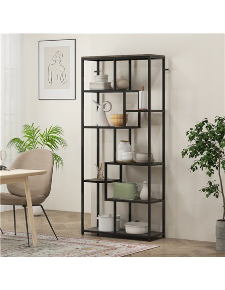 HOMCOM Seven-Tier Geometric Bookcase - Grey/Black - pic 169402 | FastDaddyshop