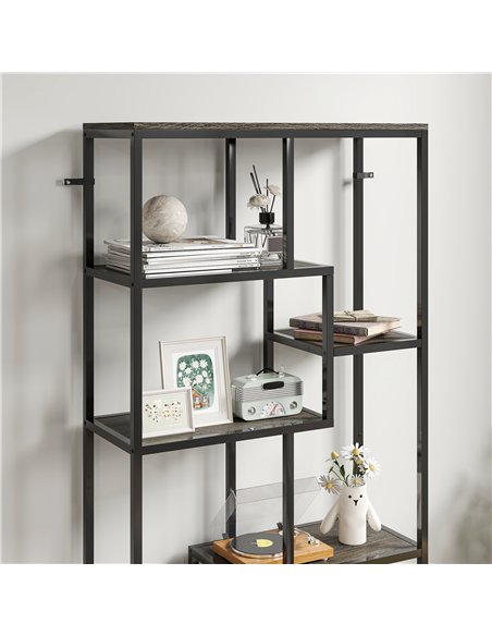 HOMCOM Seven-Tier Geometric Bookcase - Grey/Black - pic 169403 | FastDaddyshop