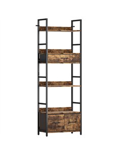 HOMCOM Industrial Style Bookcase, with 4 Shelves and 3 Fabric Drawers - Brown/Black