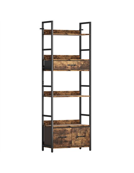 HOMCOM Industrial Style Bookcase, with 4 Shelves and 3 Fabric Drawers - Brown/Black - pic 169404 | FastDaddyshop