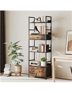 HOMCOM Industrial Style Bookcase, with 4 Shelves and 3 Fabric Drawers - Brown/Black 2