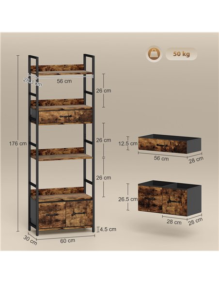 HOMCOM Industrial Style Bookcase, with 4 Shelves and 3 Fabric Drawers - Brown/Black - pic 169406 | FastDaddyshop