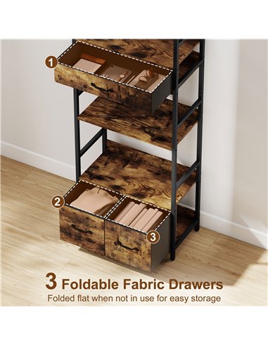 HOMCOM Industrial Style Bookcase, with 4 Shelves and 3 Fabric Drawers - Brown/Black